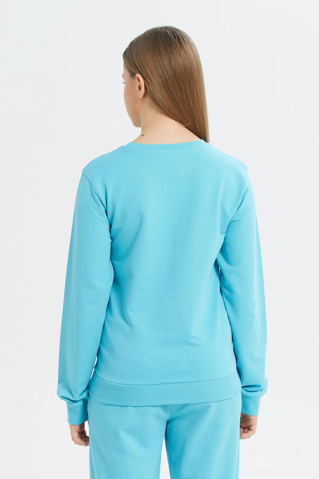 Senior Girls Blue Printed Sweatshirt