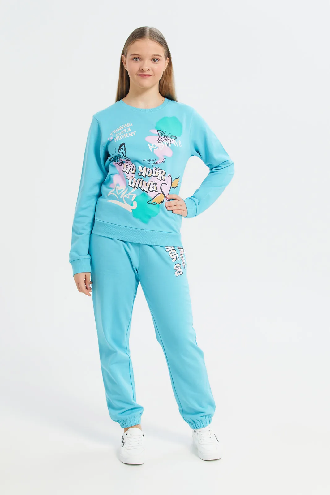Senior Girls Blue Printed Sweatshirt