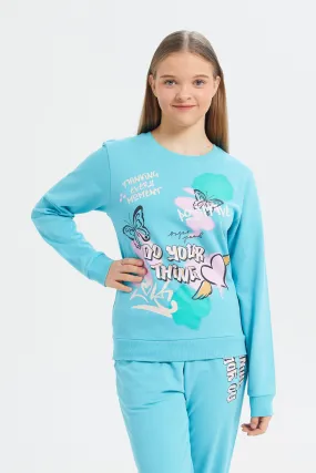Senior Girls Blue Printed Sweatshirt
