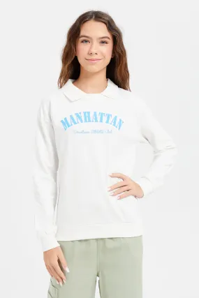 Senior Girls White Printed Sweatshirt