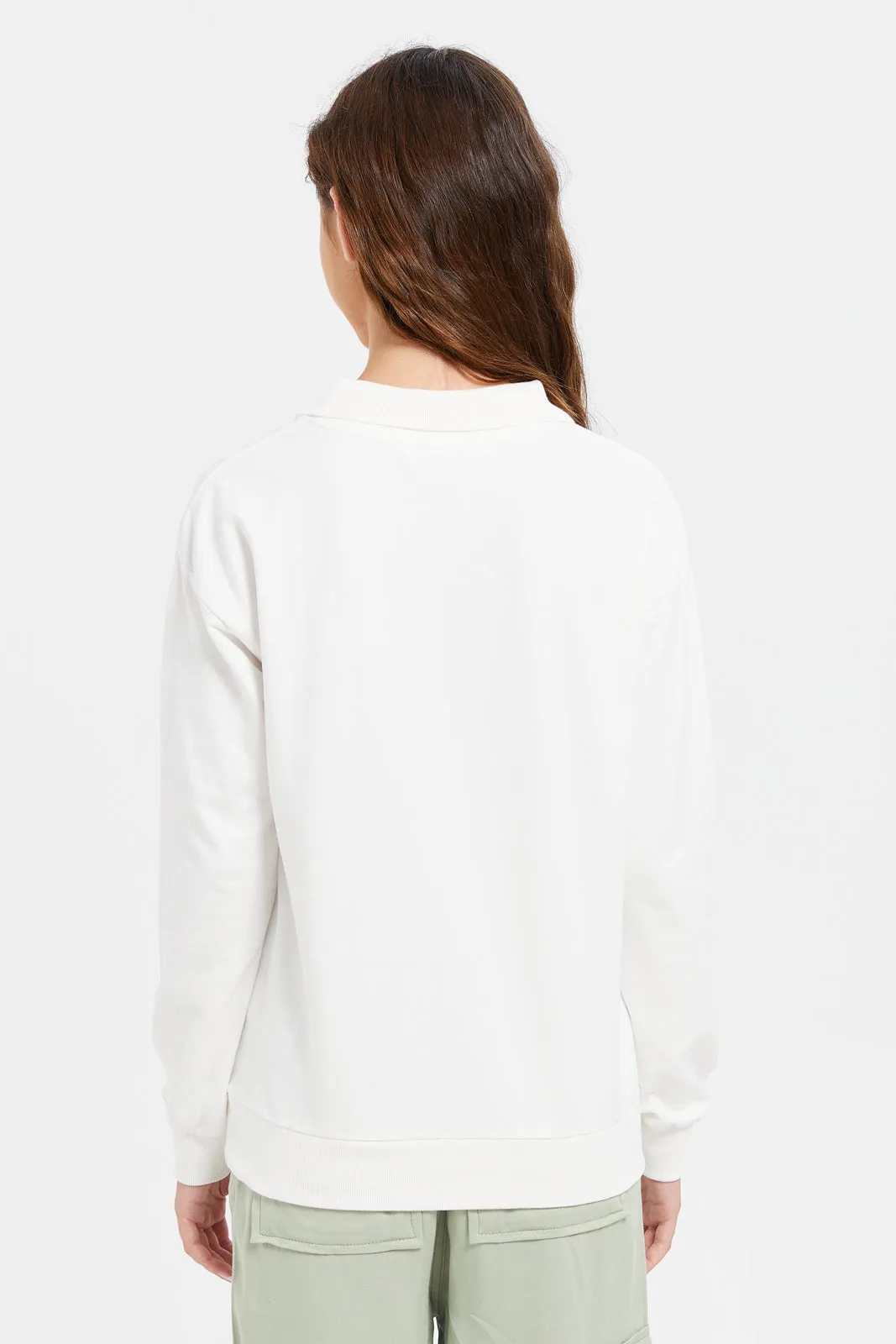 Senior Girls White Printed Sweatshirt