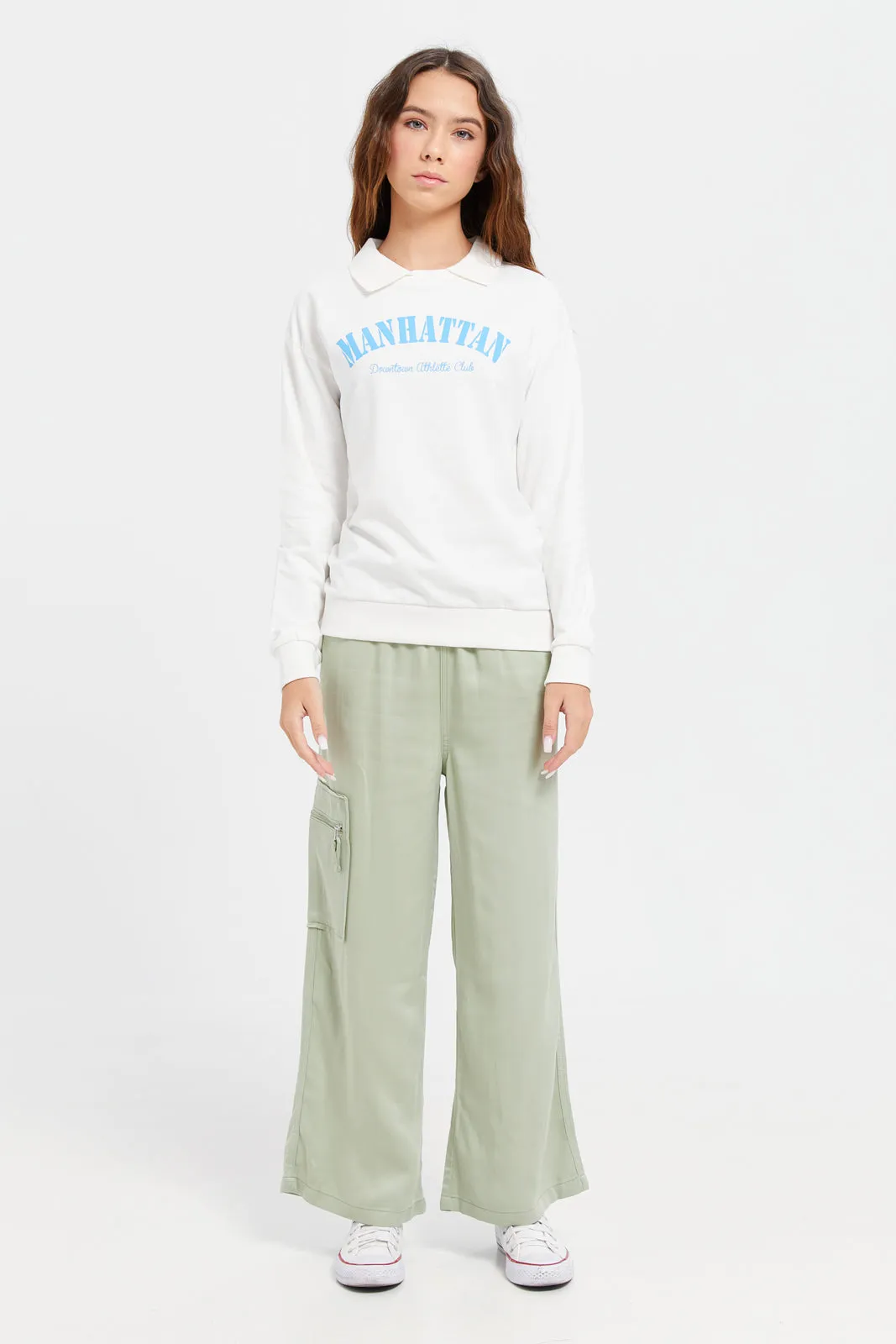 Senior Girls White Printed Sweatshirt