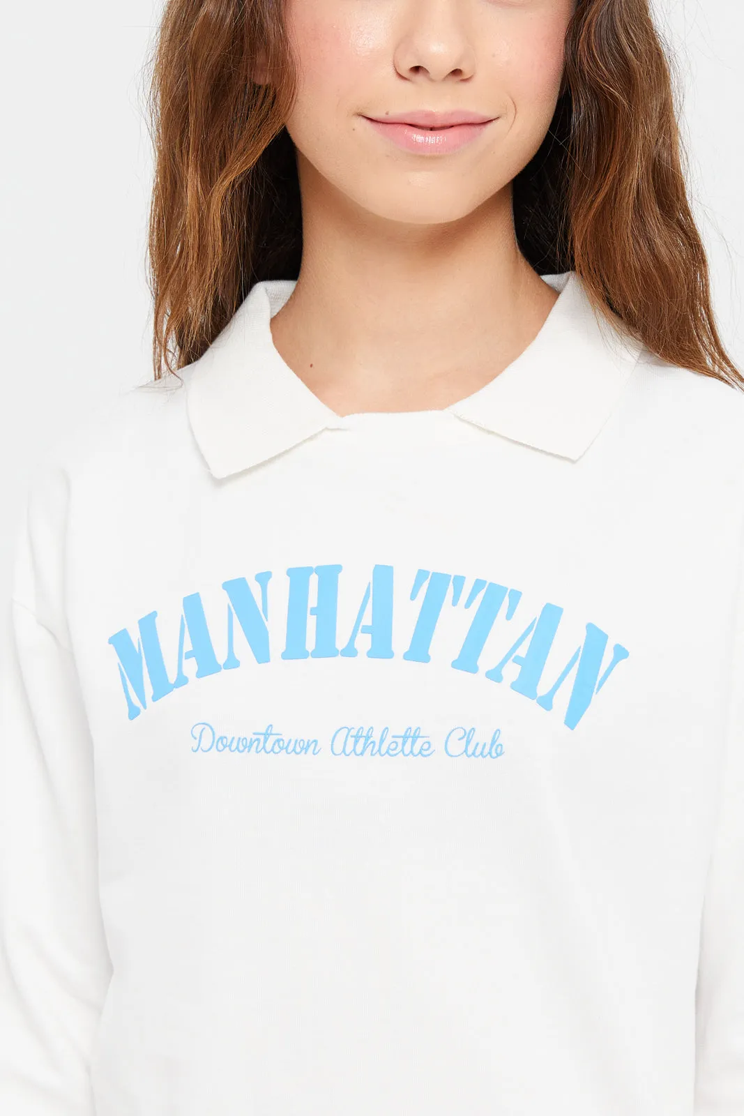 Senior Girls White Printed Sweatshirt