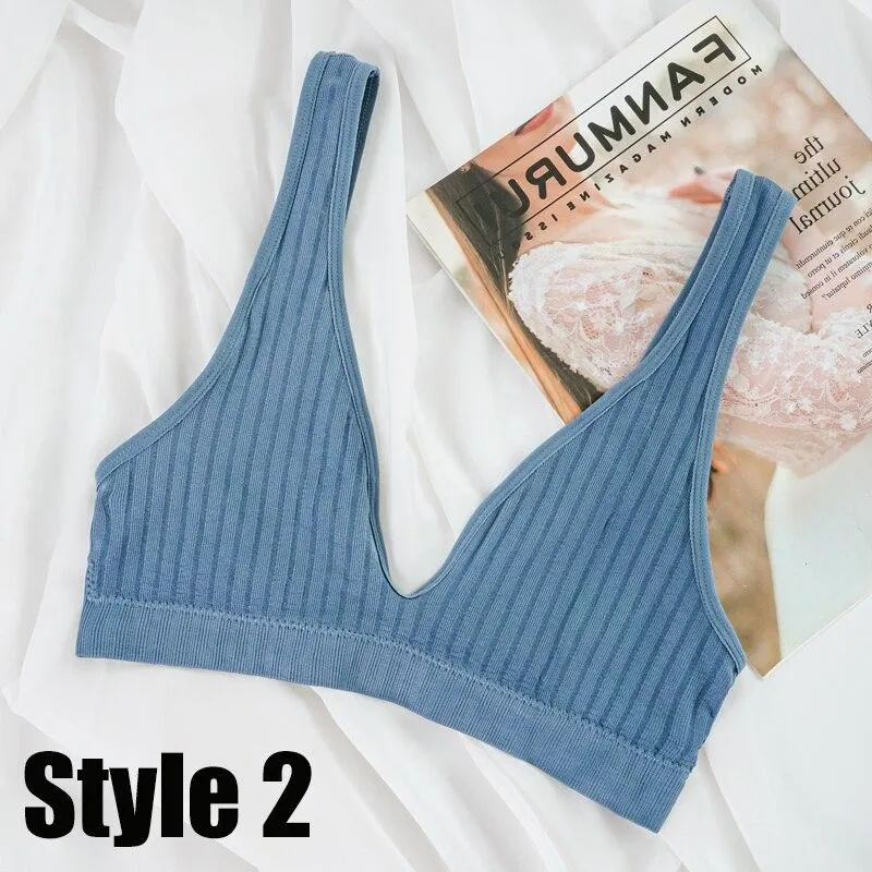 Sexy Women's Bra Crop Top Female Seamless Underwear No-Padded Autumn Camisole Deep V Lingere Daily Sports Ribbed Tanks