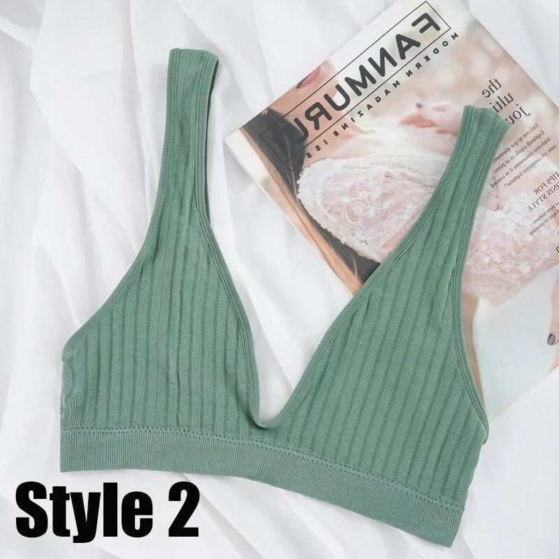 Sexy Women's Bra Crop Top Female Seamless Underwear No-Padded Autumn Camisole Deep V Lingere Daily Sports Ribbed Tanks