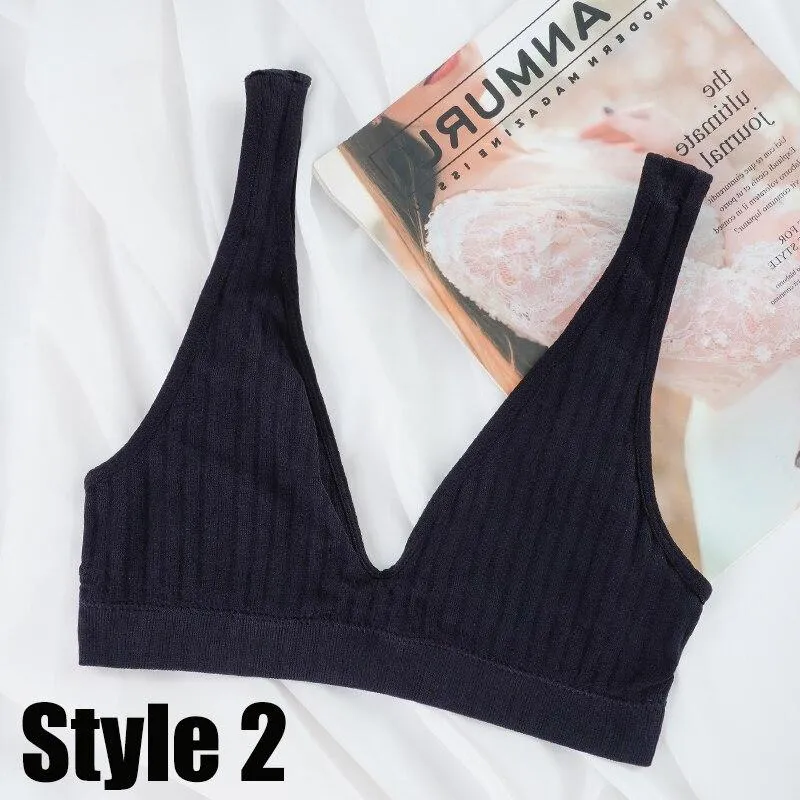 Sexy Women's Bra Crop Top Female Seamless Underwear No-Padded Autumn Camisole Deep V Lingere Daily Sports Ribbed Tanks