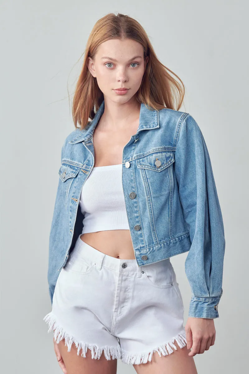 Slip On Puff Sleeve Denim Jacket