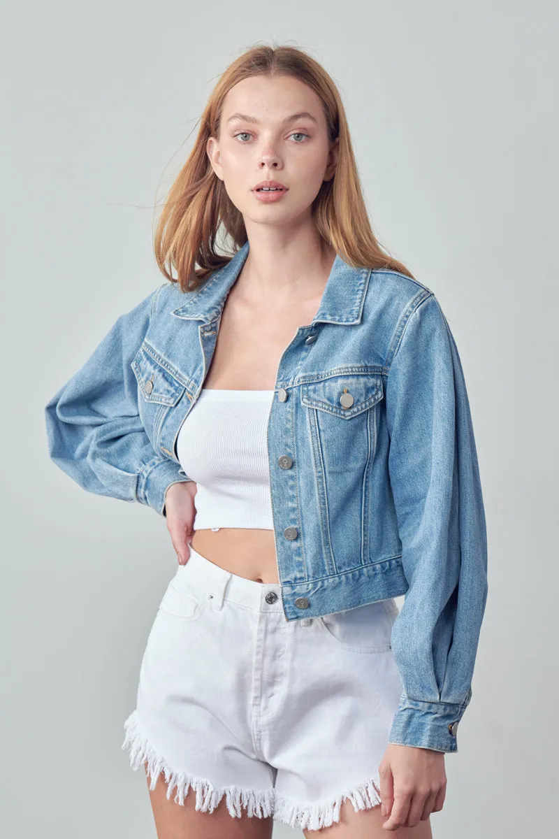 Slip On Puff Sleeve Denim Jacket