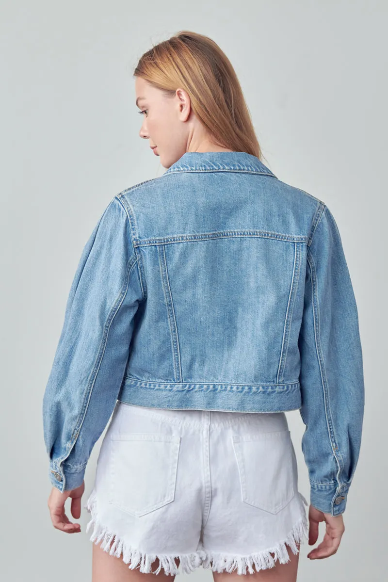 Slip On Puff Sleeve Denim Jacket