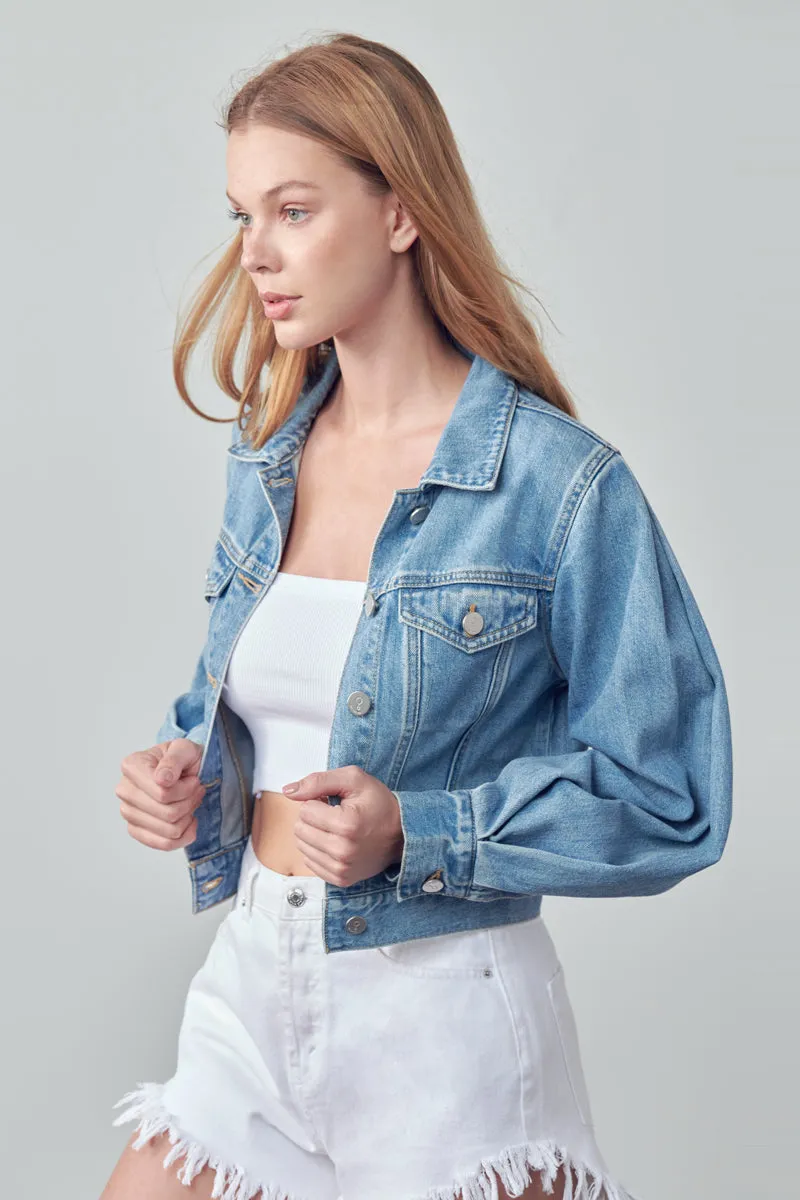 Slip On Puff Sleeve Denim Jacket
