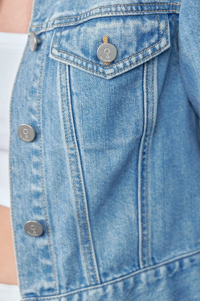 Slip On Puff Sleeve Denim Jacket