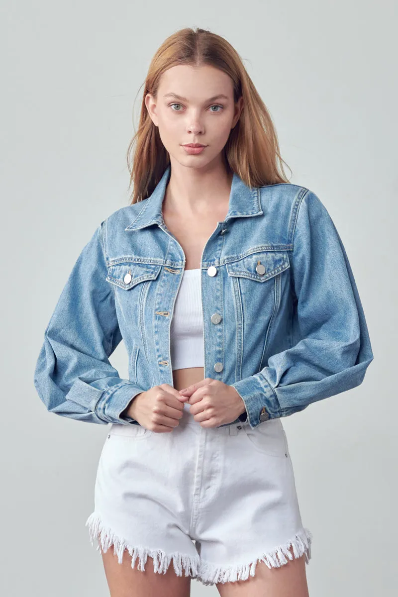 Slip On Puff Sleeve Denim Jacket