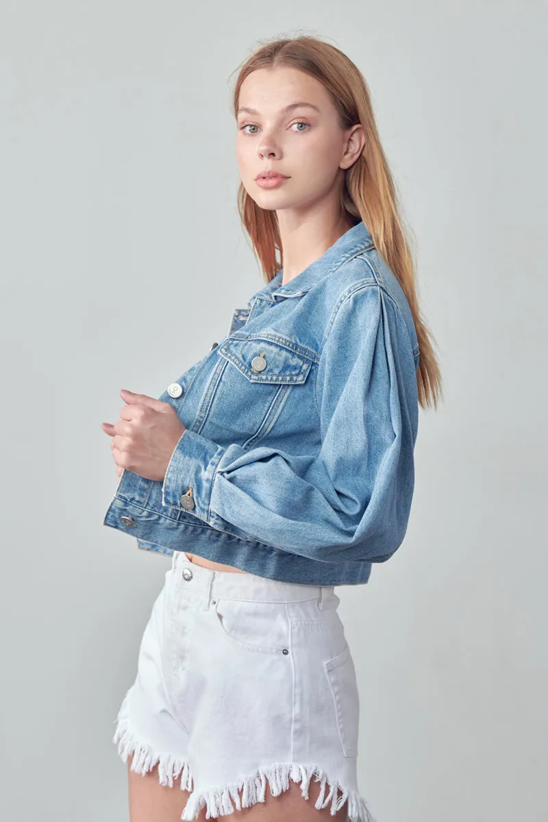 Slip On Puff Sleeve Denim Jacket
