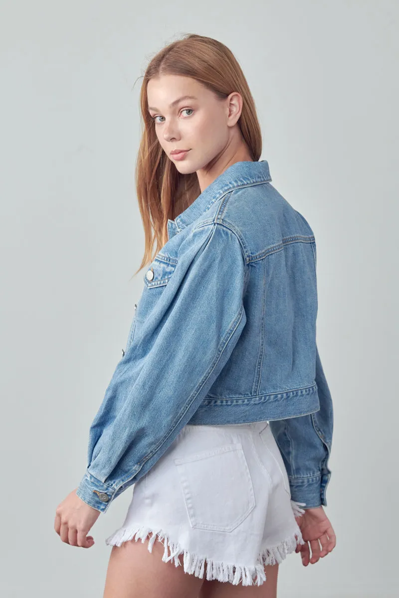 Slip On Puff Sleeve Denim Jacket