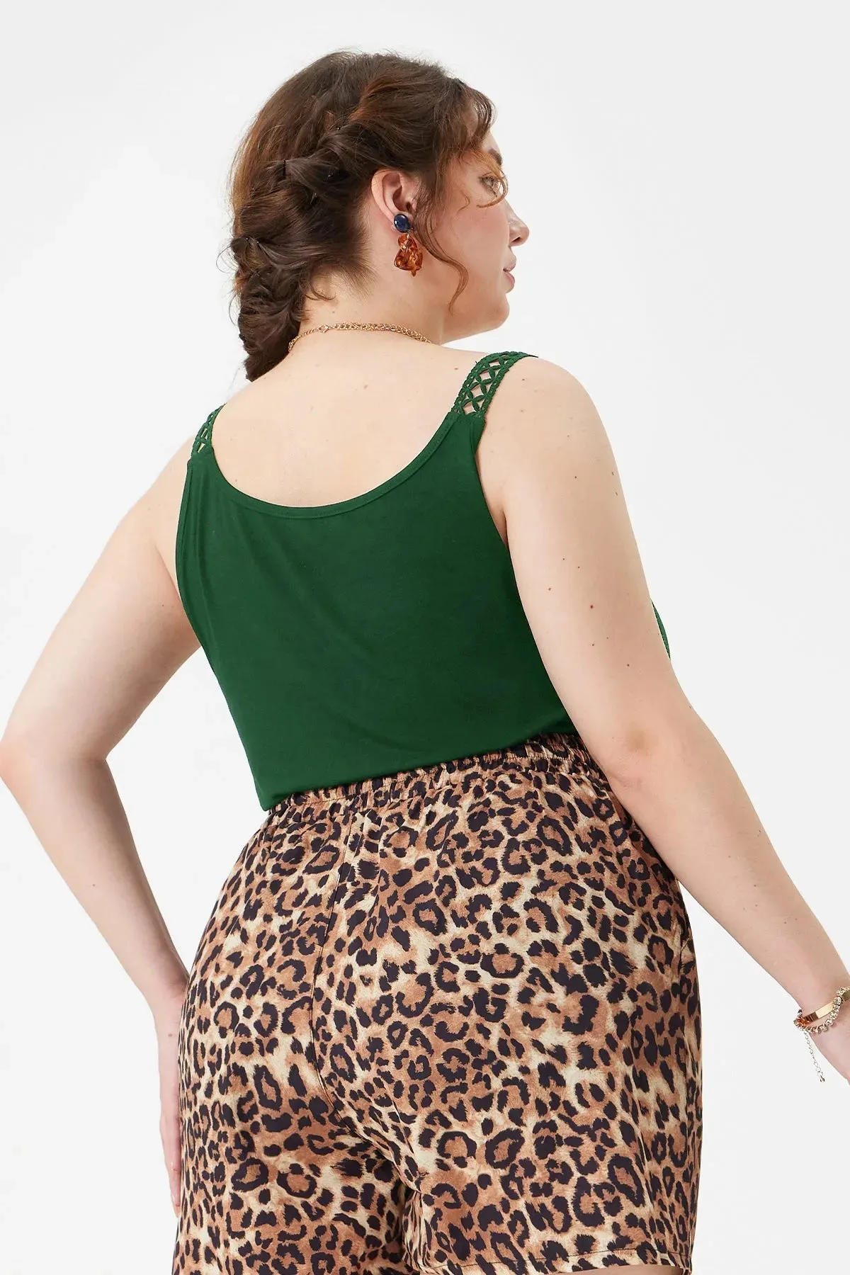 Solid Lace Straps Camisole Button Detail Tank