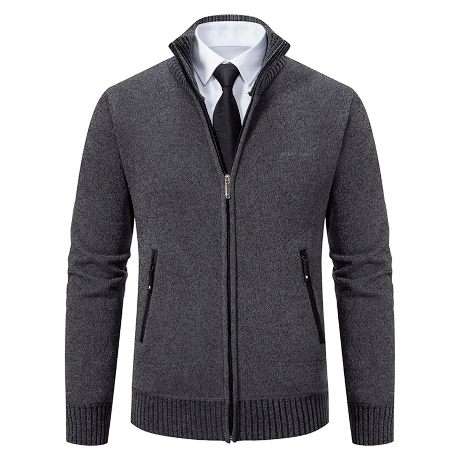 Stand collar sweater with zipper