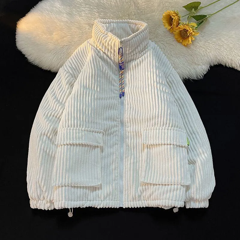Stand-Up Collar Thickened Corduroy Puffer Coat