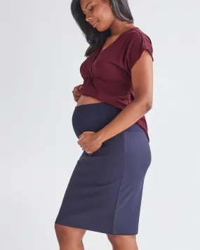 Straight Cut Ponte Pencil Navy Maternity Skirt