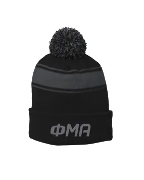Stripe Pom Beanie - Black