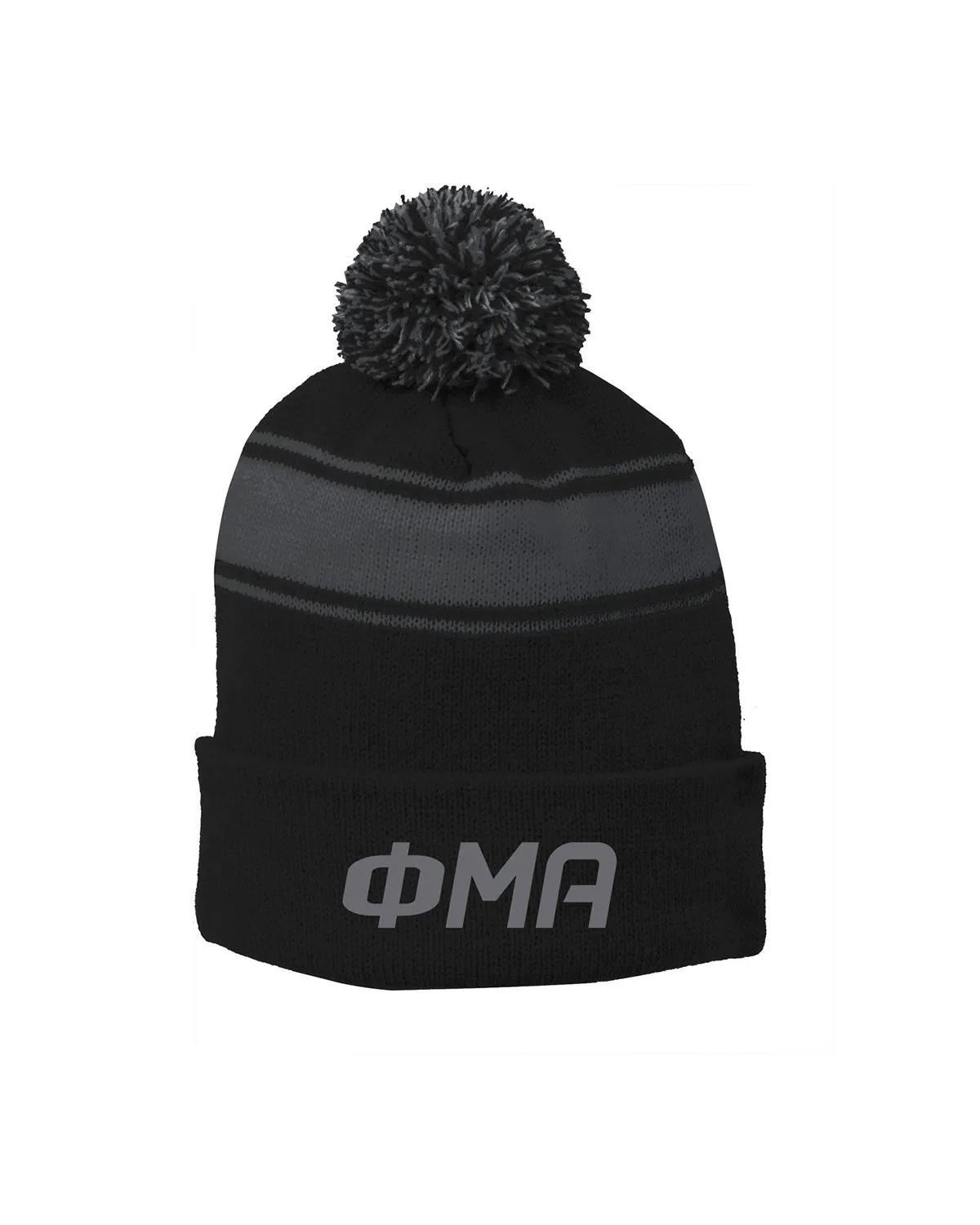 Stripe Pom Beanie - Black