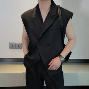 Summer Niche Design Suit Vest Men's Fashion Sleeveless Blazers Tank Tops Korean Style Loose Casual Tops Solid Color 9C617