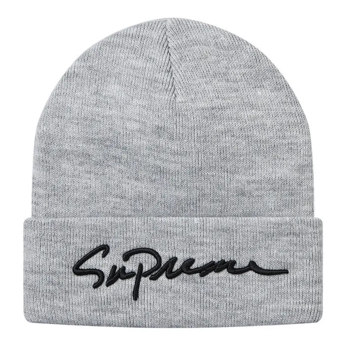 Supreme Classic Script Beanie- Heather Grey