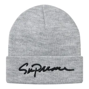Supreme Classic Script Beanie- Heather Grey