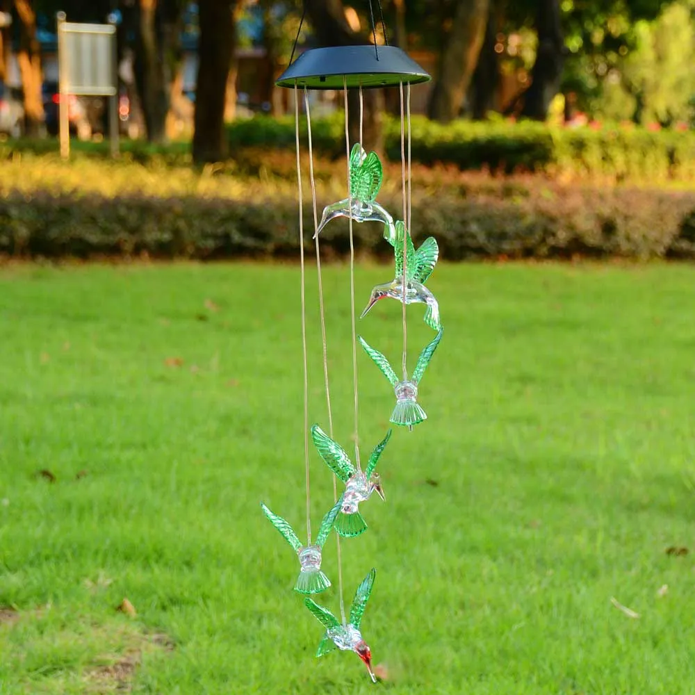 TheLAShop Hummingbird Solar Powered LED Light Wind Chime