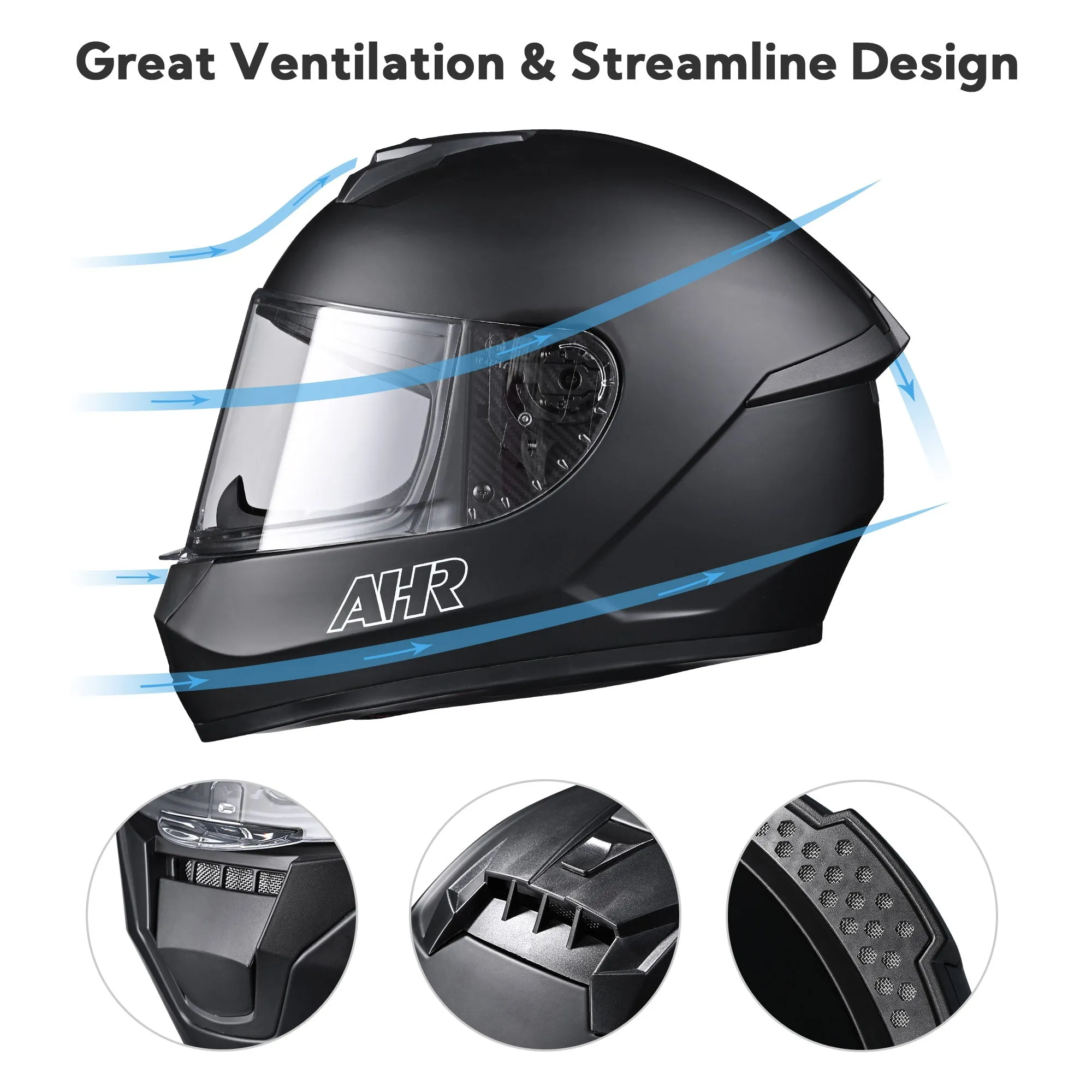 TheLAShop Motorcycle Helmet RUN-F3 Full Face Helmet DOT Matt Black