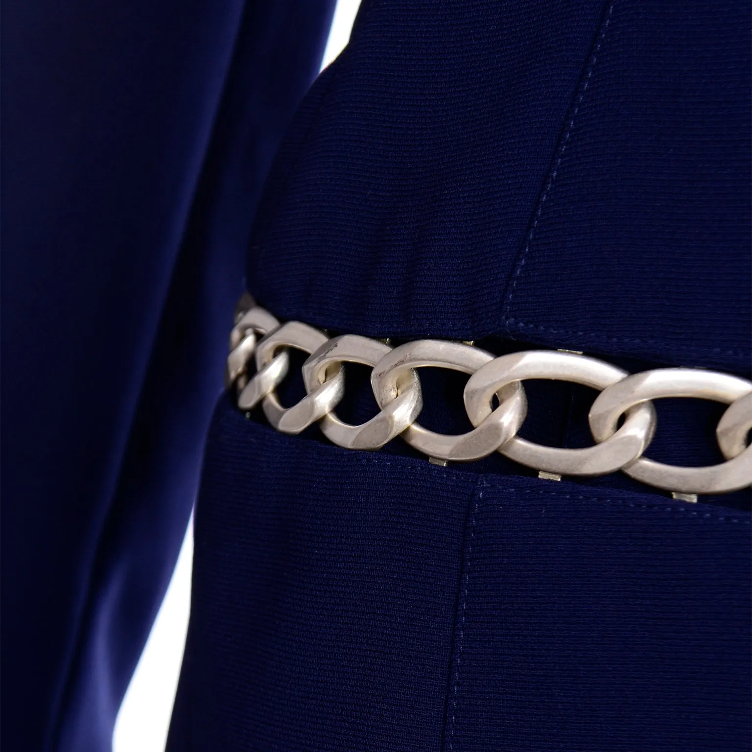 Thierry Mugler Vintage Navy Blue Skirt Suit w Chain Jacket