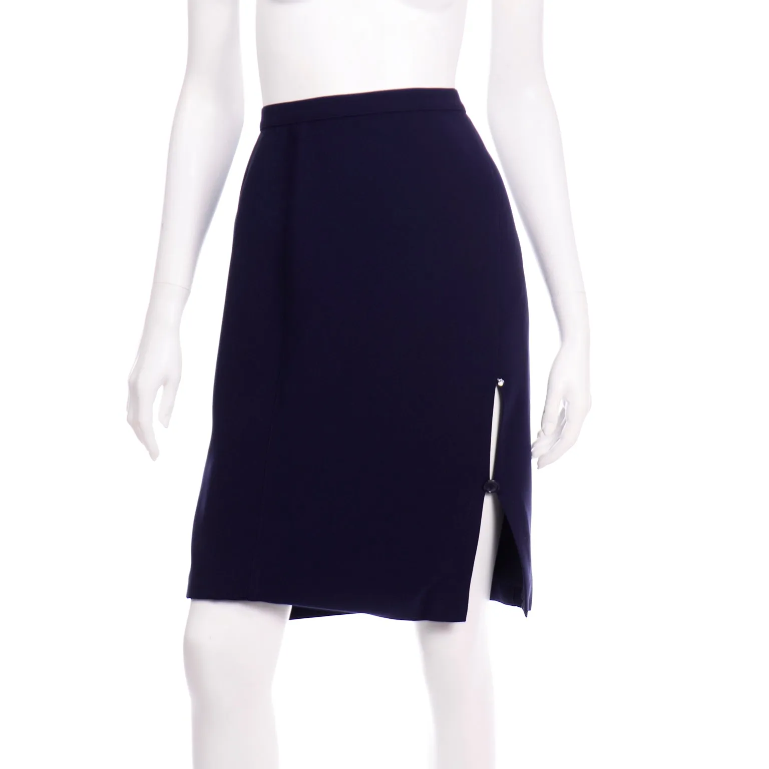 Thierry Mugler Vintage Navy Blue Skirt Suit w Chain Jacket