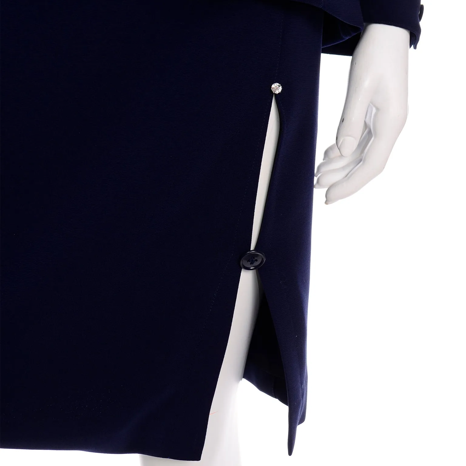 Thierry Mugler Vintage Navy Blue Skirt Suit w Chain Jacket