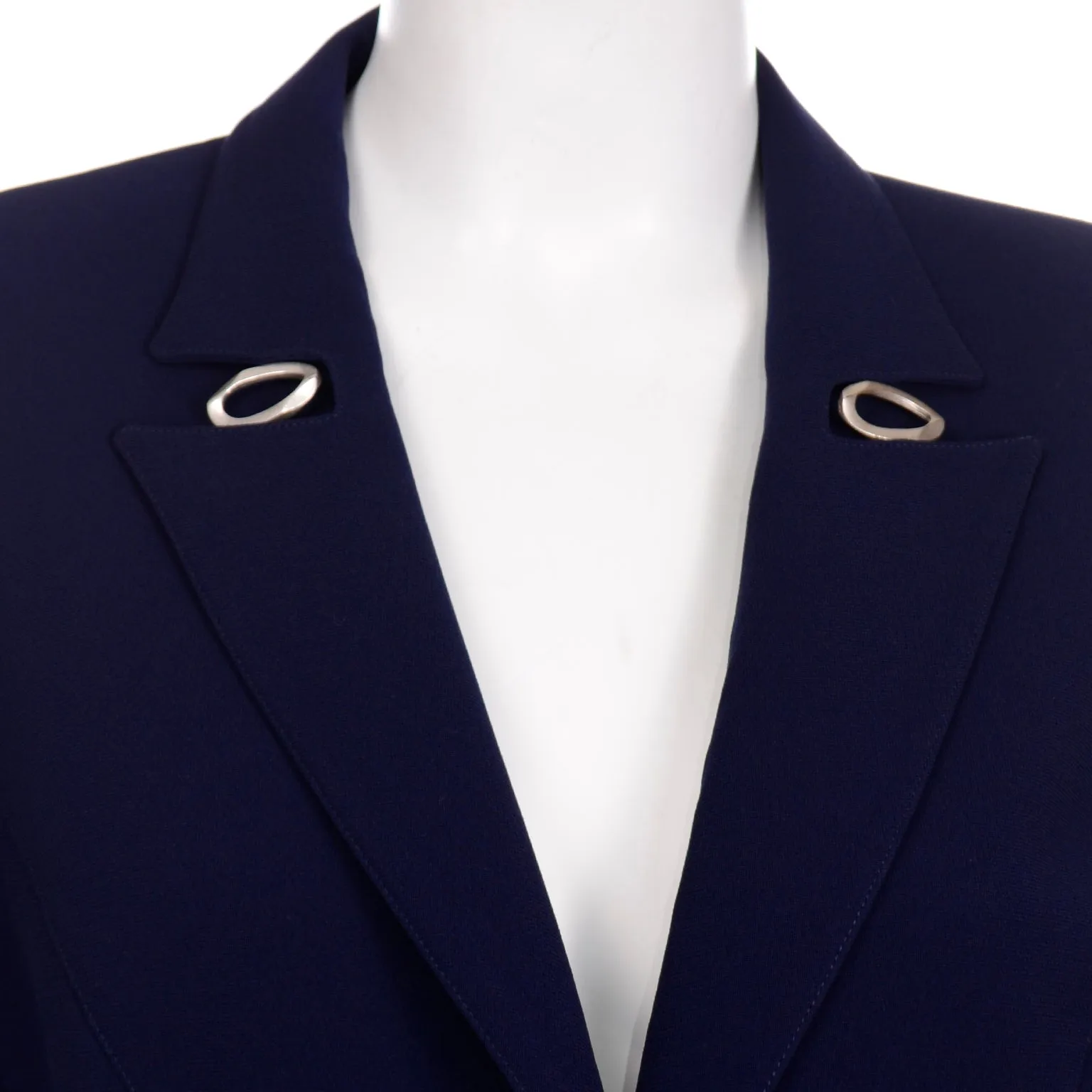 Thierry Mugler Vintage Navy Blue Skirt Suit w Chain Jacket