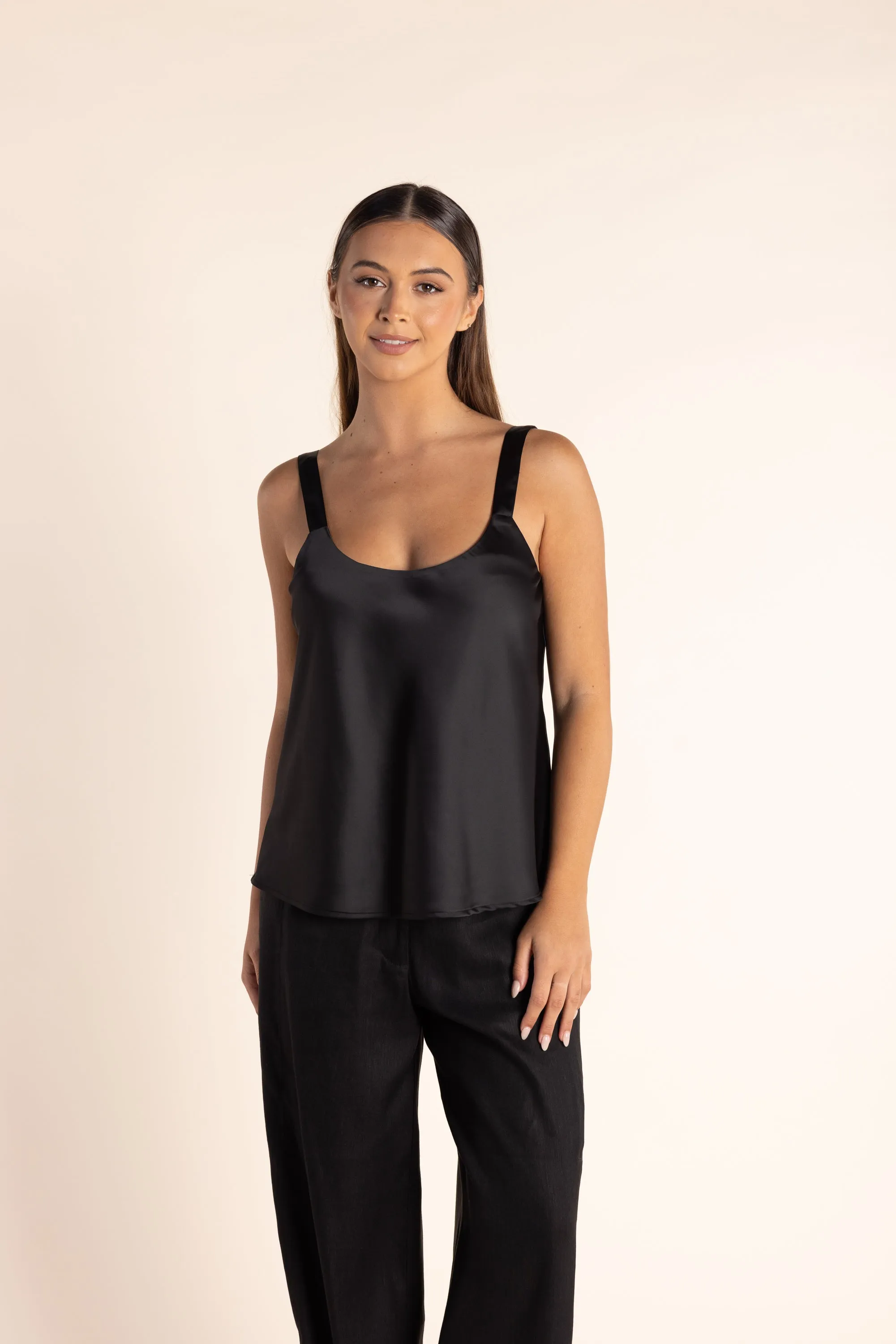 Two T's - Satin Cami Top Black