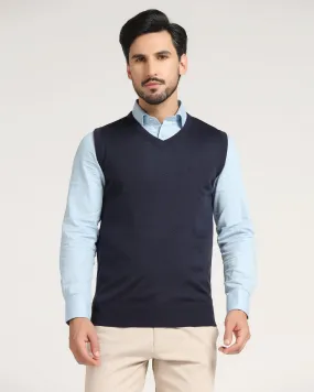 V-Neck Navy Solid Sweater - Aime