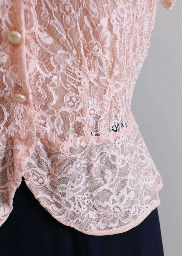 Vintage 1940s Pink Lace and Navy Rayon Dress