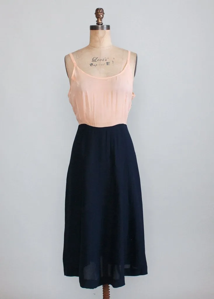 Vintage 1940s Pink Lace and Navy Rayon Dress
