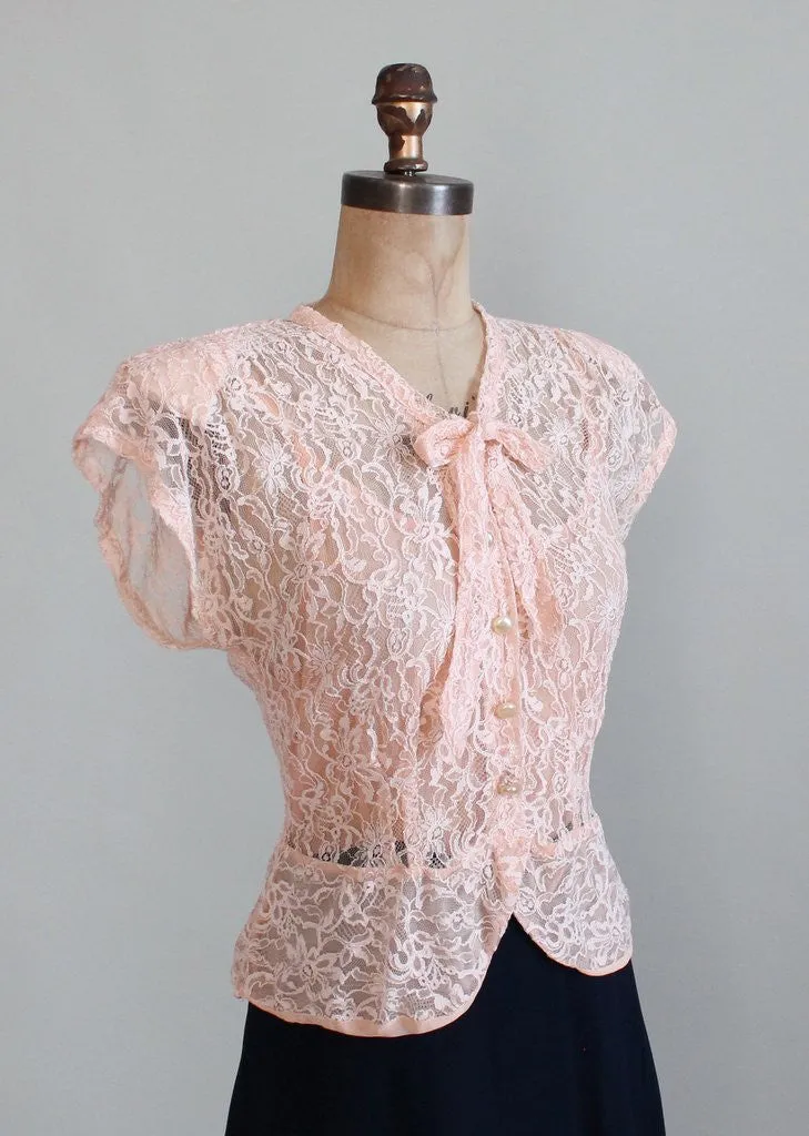 Vintage 1940s Pink Lace and Navy Rayon Dress