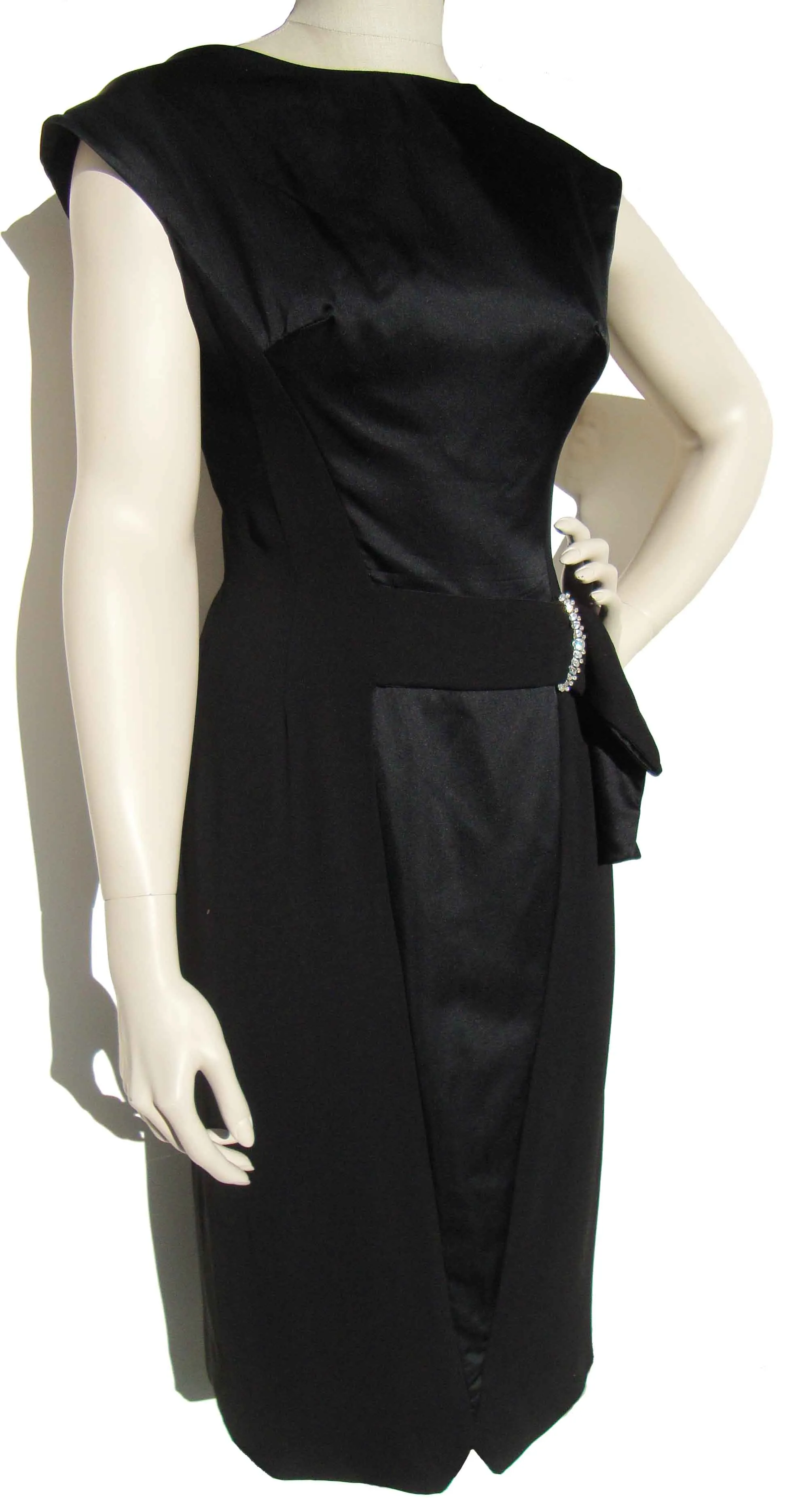 Vintage 60s Grenelle Roberts Dress Black Silk & Rhinestone LBD M
