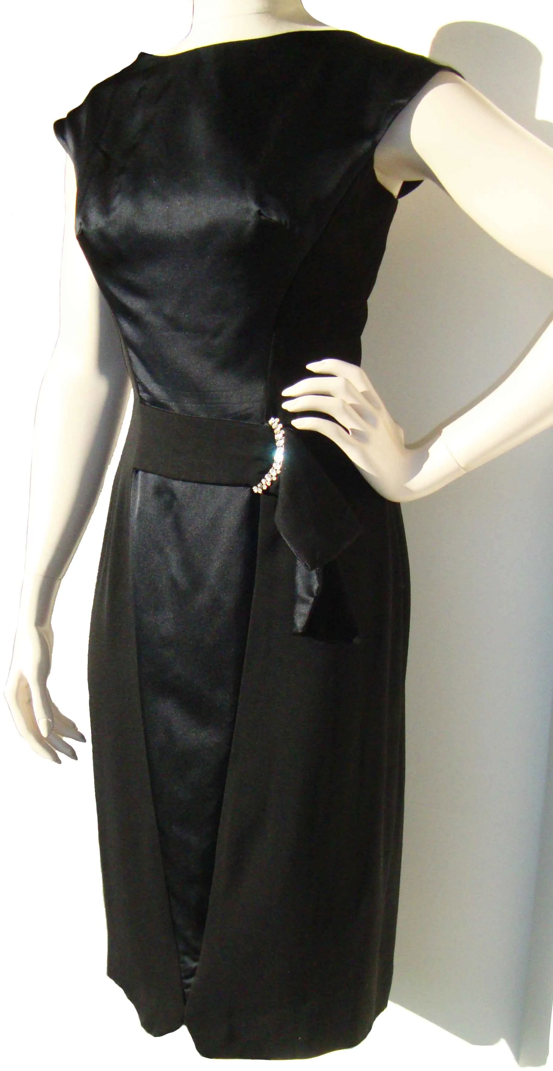 Vintage 60s Grenelle Roberts Dress Black Silk & Rhinestone LBD M