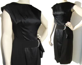 Vintage 60s Grenelle Roberts Dress Black Silk & Rhinestone LBD M