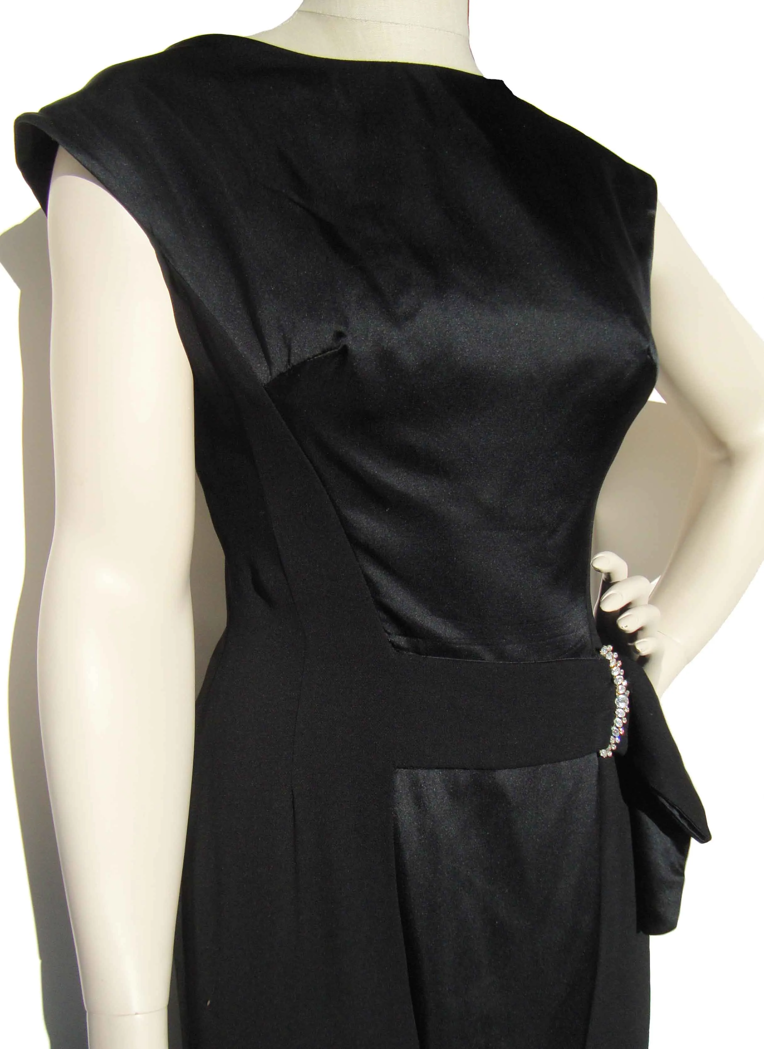 Vintage 60s Grenelle Roberts Dress Black Silk & Rhinestone LBD M