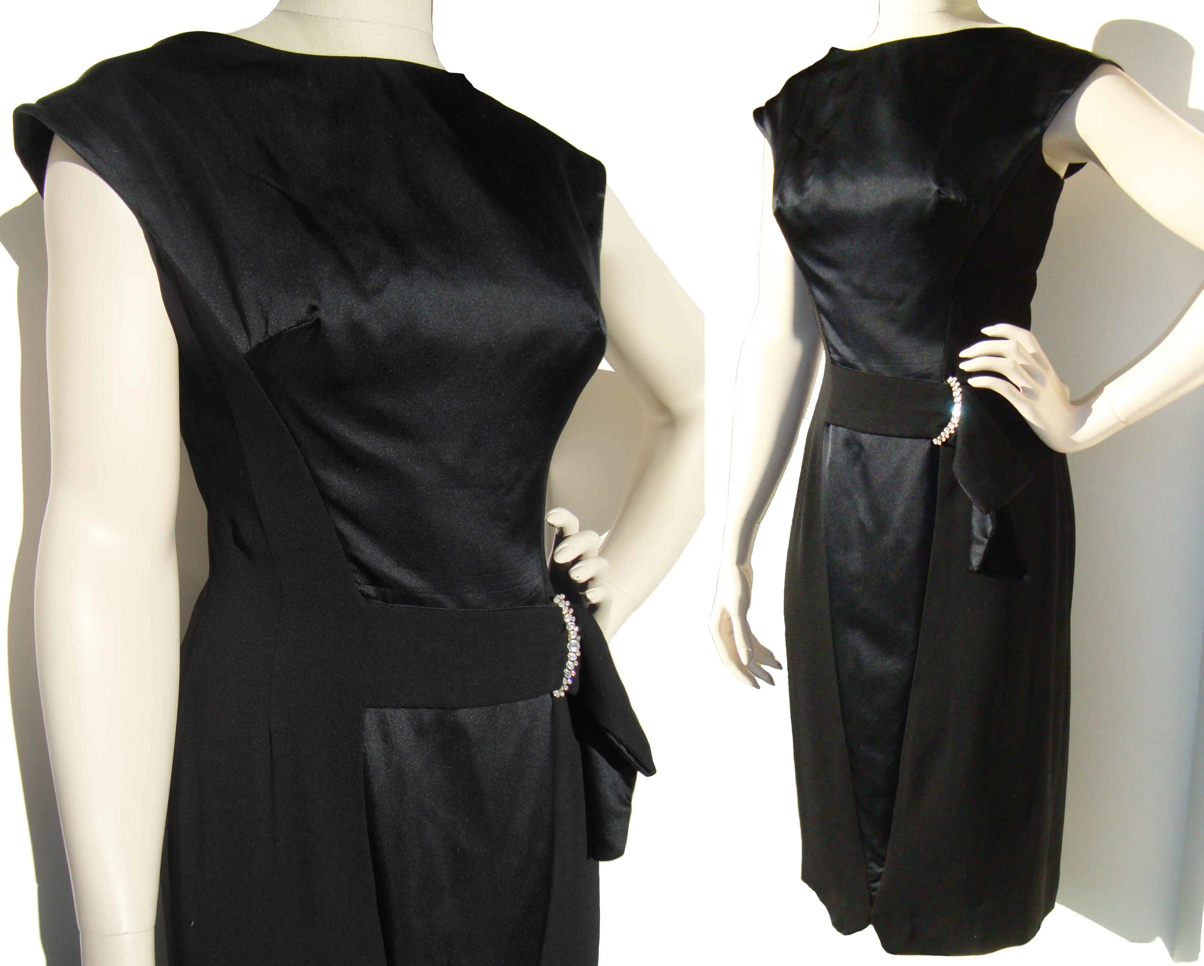 Vintage 60s Grenelle Roberts Dress Black Silk & Rhinestone LBD M
