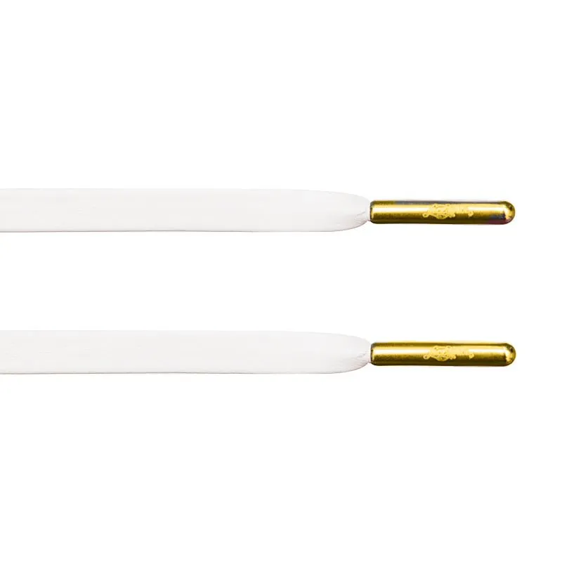 White Leather Laces - Gold Aglet