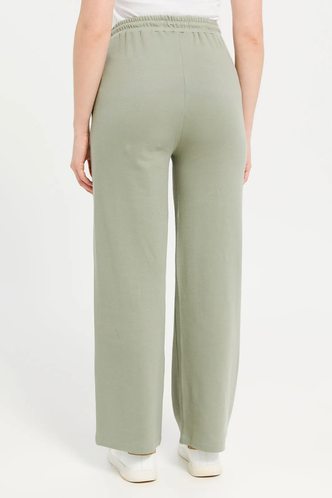 Women Green Plain Wide Leg Active Pants