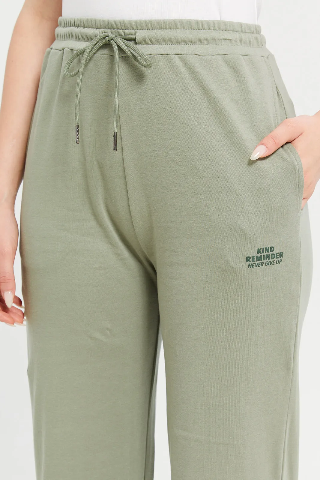 Women Green Plain Wide Leg Active Pants