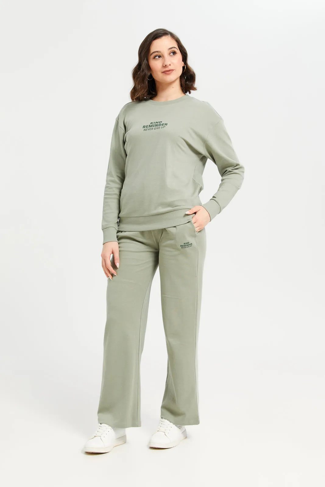 Women Green Plain Wide Leg Active Pants