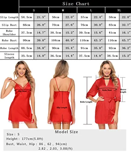 Womens 2 Pieces Satin Night Dressing Gown.