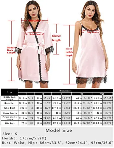 Womens 2 Pieces Satin Night Dressing Gown.