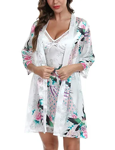 Womens 2 Pieces Satin Night Dressing Gown.